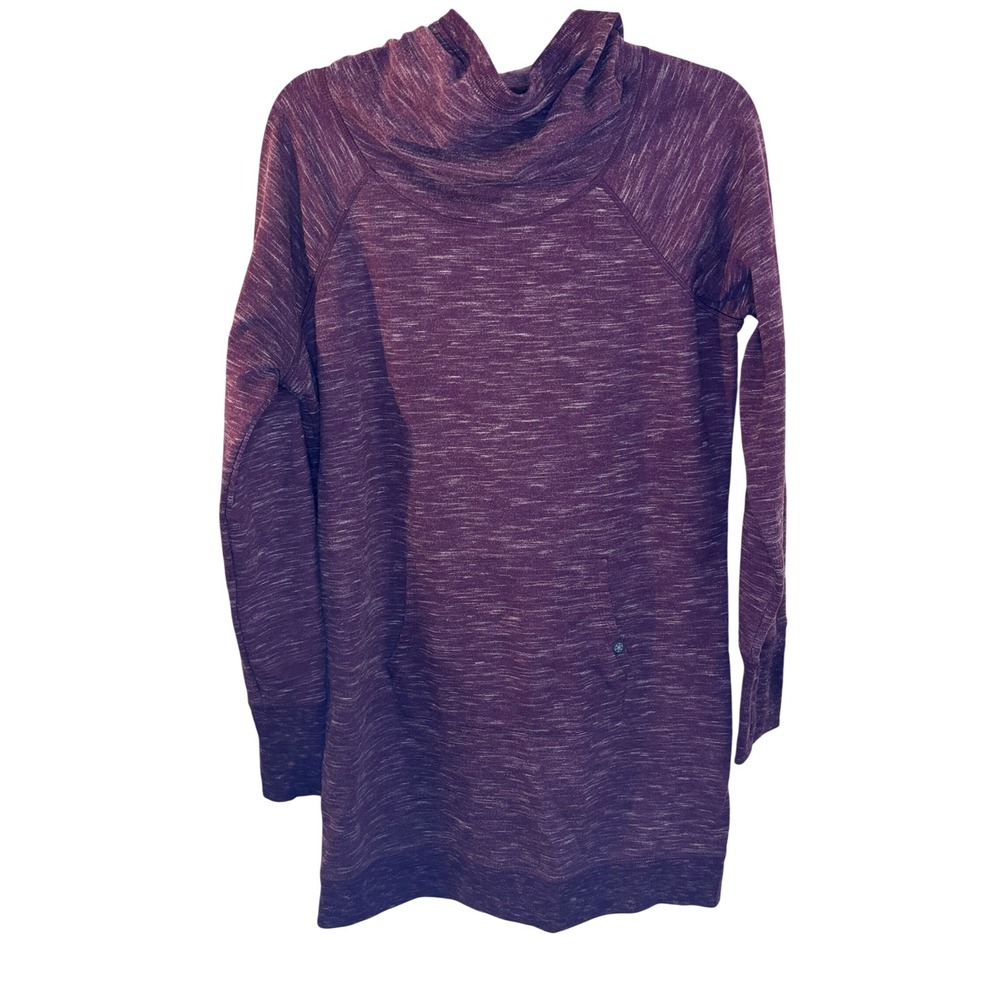 Gaiam Womens Purple Space Dye Longline Hoodie Kangaroo Pocket Thumbholes L